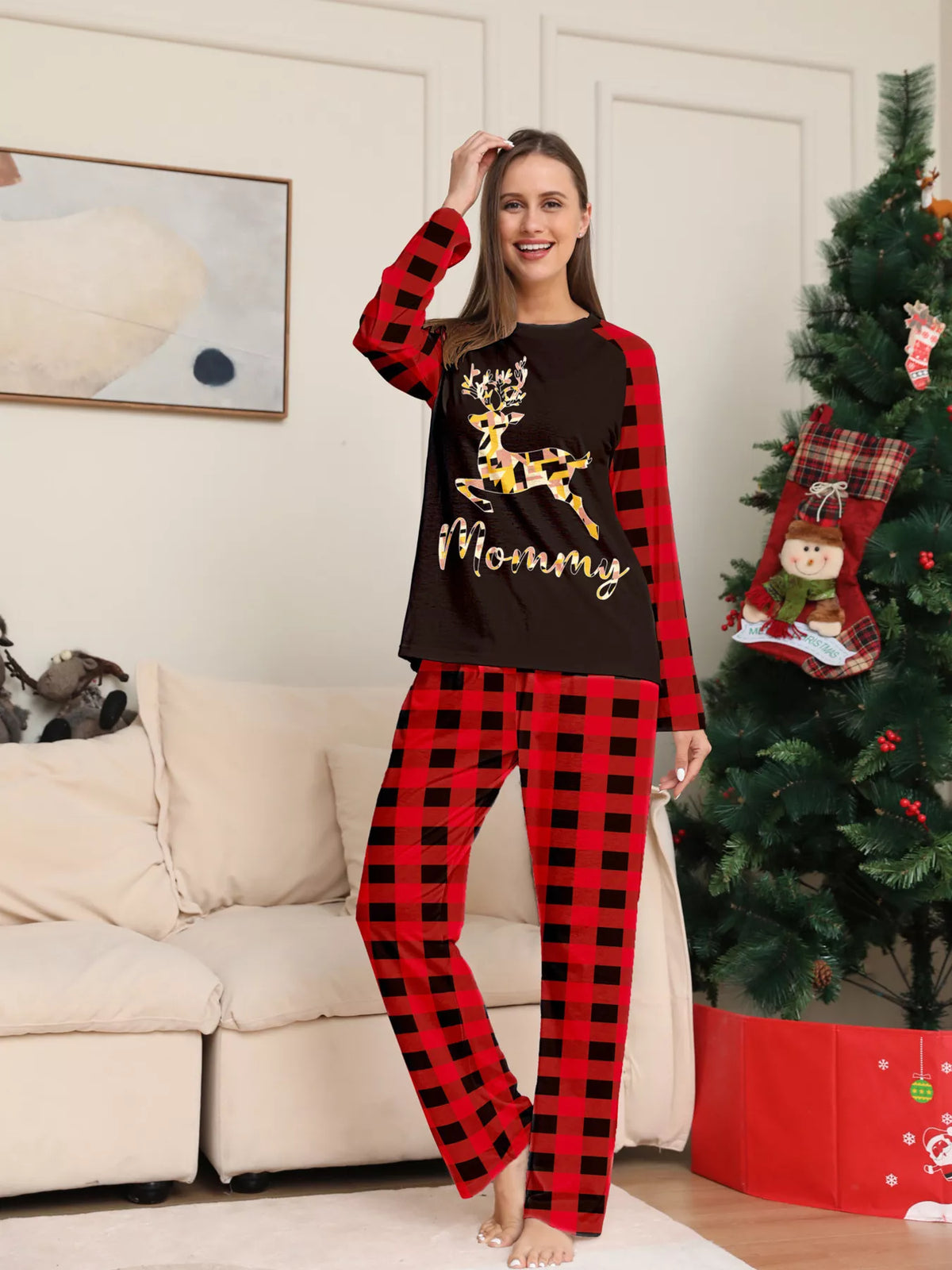 Full Size Family Matching Christmas Pajamas Set with Reindeer Graphic Plus Size - Trendsi - Flyclothing LLC