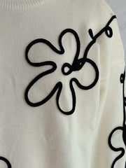 Flower Round Neck Long Sleeve Sweater - Trendsi