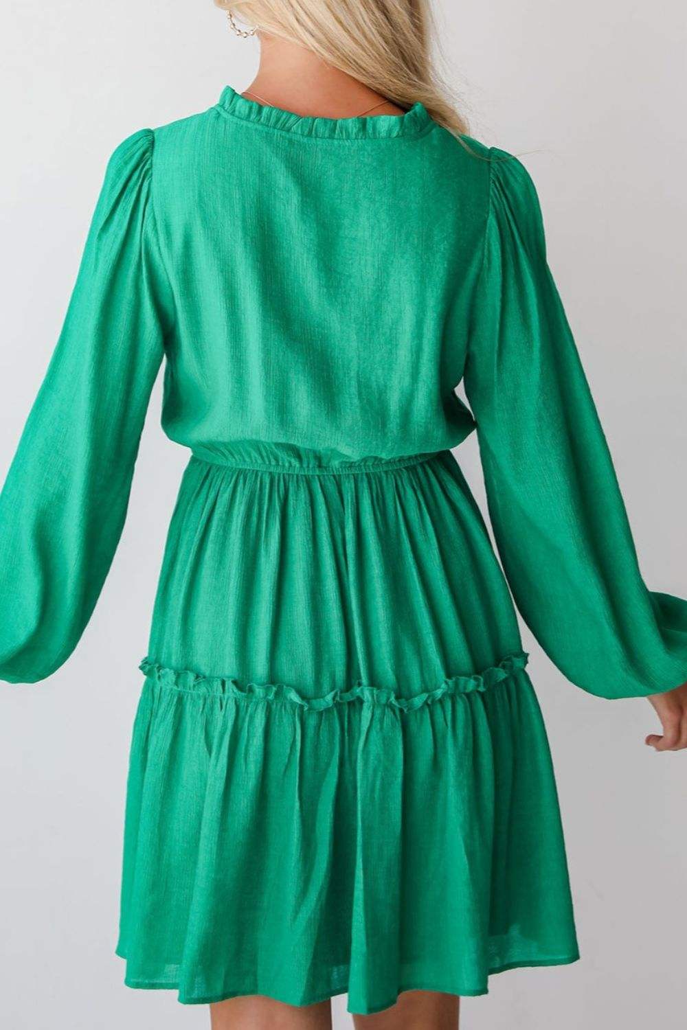 Frill V-Neck Long Sleeve Mini Dress - Trendsi - Flyclothing LLC