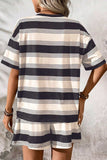 Stripe Half Sleeve T-Shirt and High Waist Pocketed Shorts Set - Trendsi - Flyclothing LLC