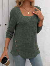 Square Neck Long Sleeve T-Shirt - Trendsi - Flyclothing LLC
