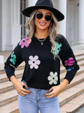 Flower Round Neck Long Sleeve Sweater - Trendsi - Flyclothing LLC