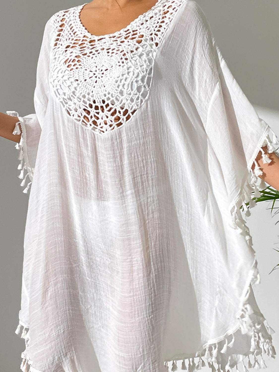 Tassel Cutout Scoop Neck Cover-Up Dress - Trendsi - Flyclothing LLC