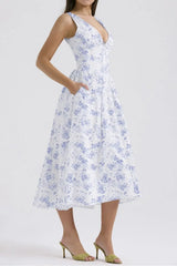 Floral V-Neck Sleeveless Midi Dress with Pockets - Trendsi - Flyclothing LLC