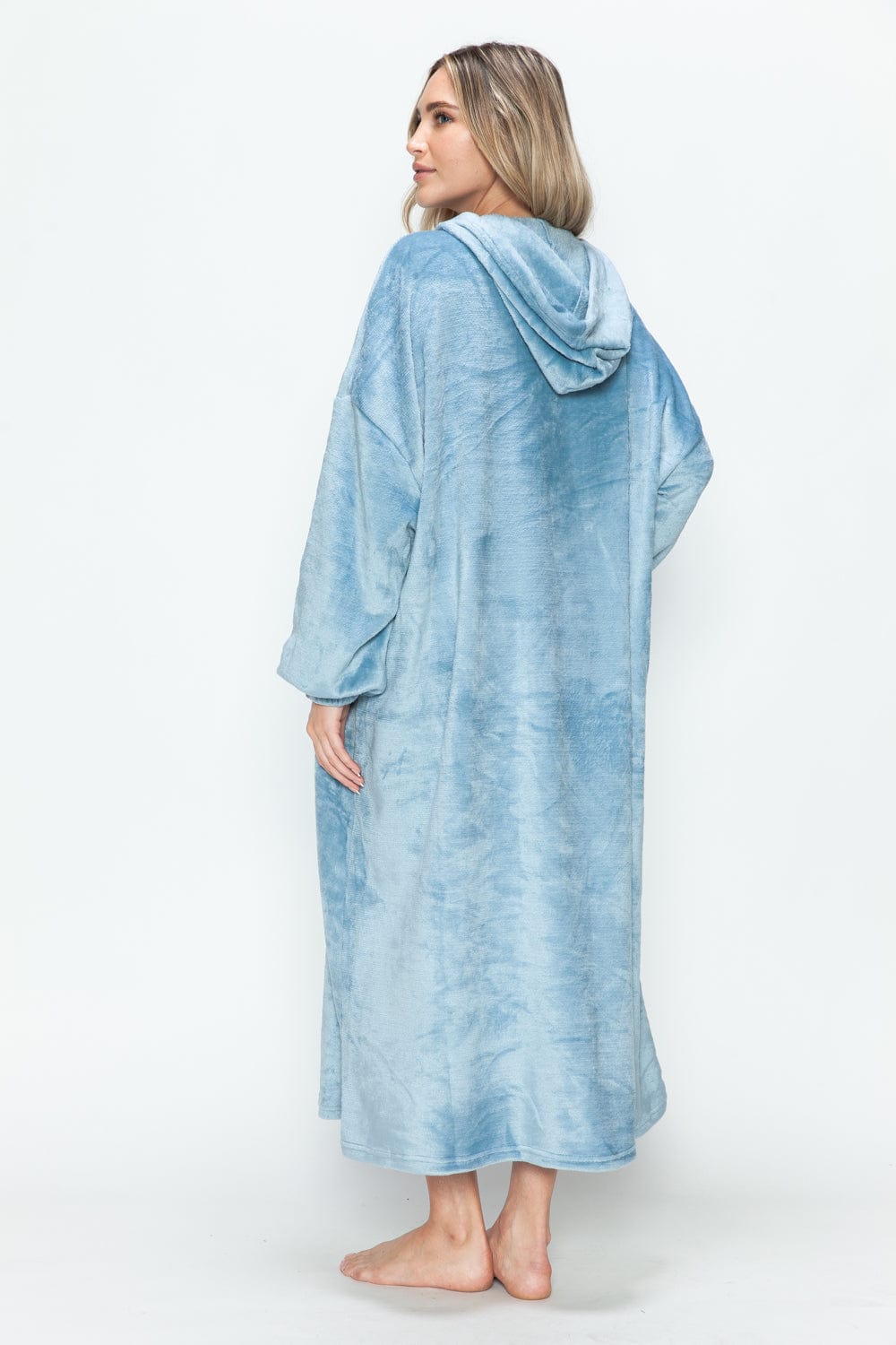 Double Take Full Size Pocketed Hooded Midi Lounge Dress - Trendsi