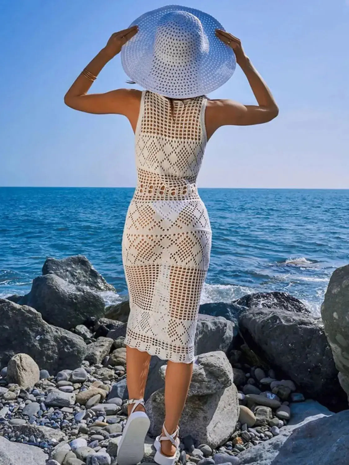 Hollow Out Round Neck Sleeveless Cover-Up Dress - Trendsi - Flyclothing LLC