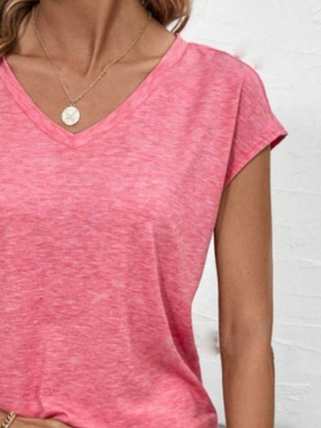 V-Neck Short Sleeve T-Shirt - Trendsi - Flyclothing LLC