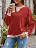 Contrast Round Neck Long Sleeve Sweatshirt - Trendsi - Flyclothing LLC