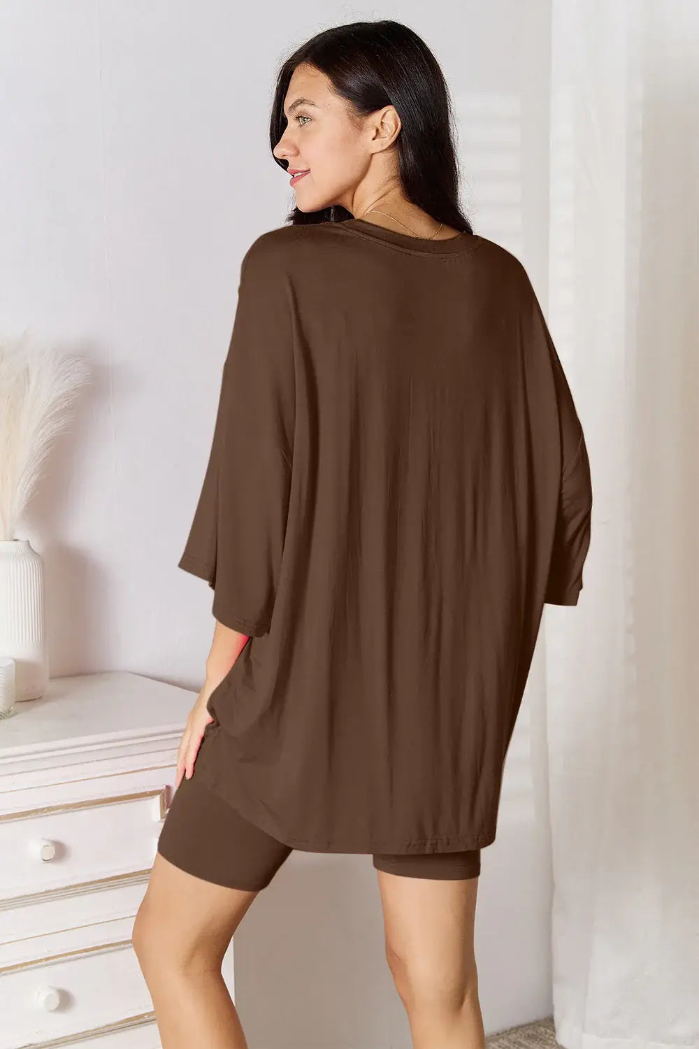 Basic Bae Full Size Soft Rayon Three-Quarter Sleeve Top and Shorts Set - ShopBasicbae - Flyclothing LLC