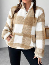 Full Size Plaid Sherpa Long Sleeve Sweatshirt Plus Size - Trendsi - Flyclothing LLC