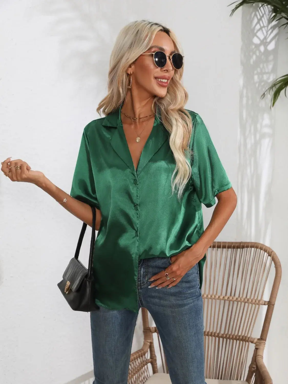 Button Down Short Sleeve Shirt - Trendsi - Flyclothing LLC