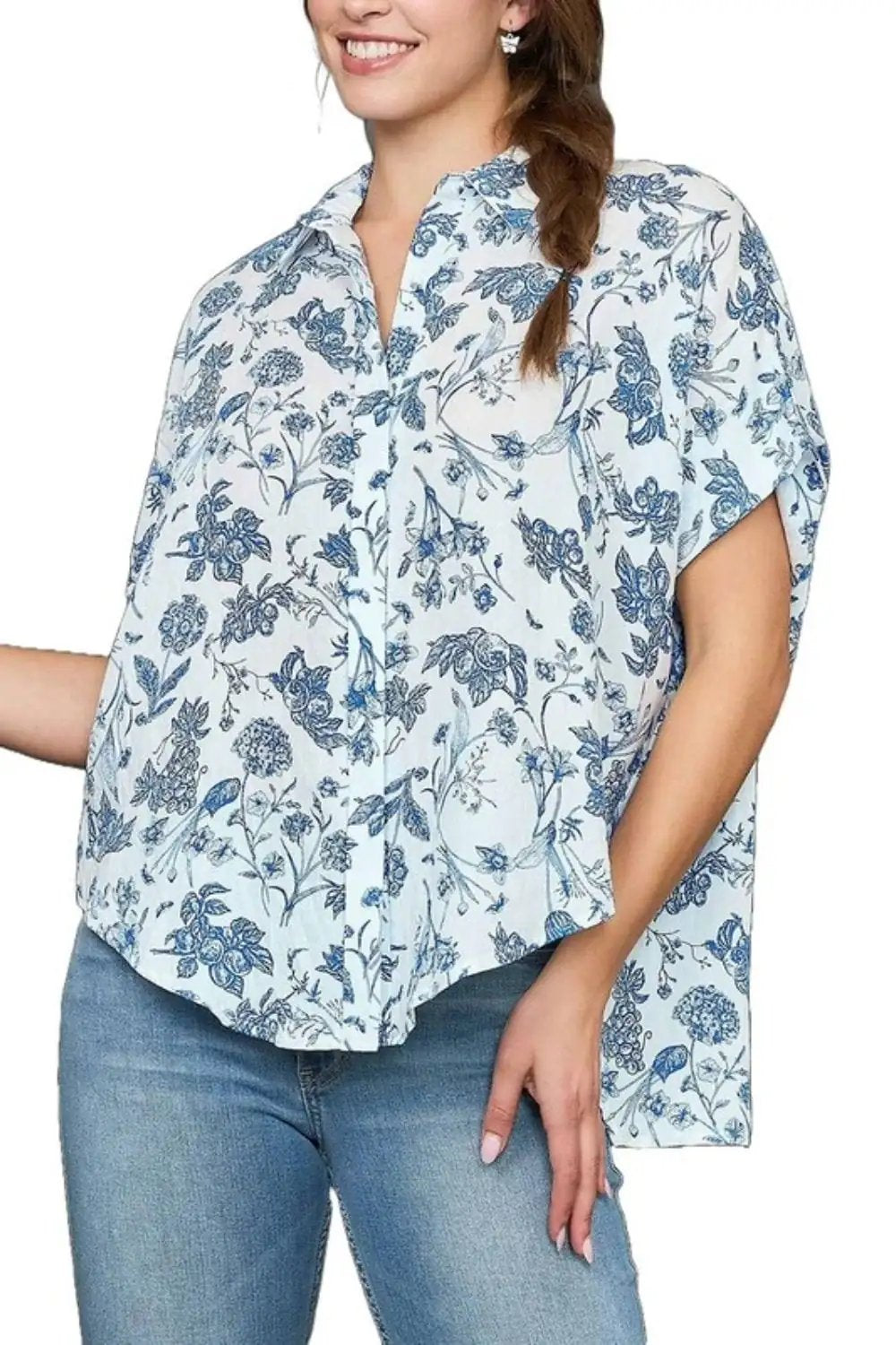 Umgee Full Size Two Tone Floral Print Top Plus Size - Trendsi