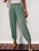 Weave Band Patchwork Elastic Waist Joggers - Trendsi - Flyclothing LLC