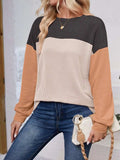 Color Block Round Neck Long Sleeve Sweatshirt - Trendsi - Flyclothing LLC