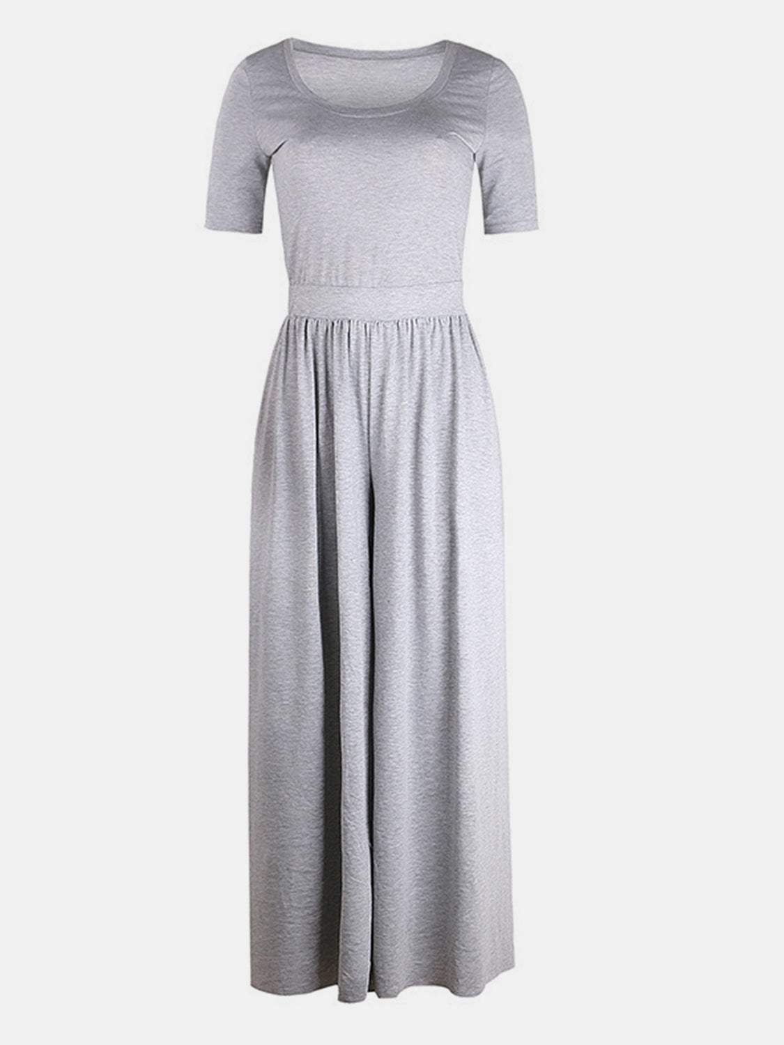 Scoop Neck Short Sleeve Jumpsuit - Trendsi - Flyclothing LLC