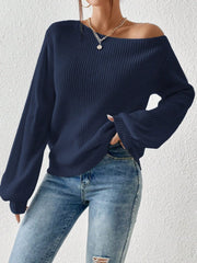 Honey Single Shoulder Long Sleeve Sweater - Trendsi