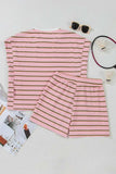 Stripe Wide Short Sleeve Tee and Short Set - Trendsi - Flyclothing LLC
