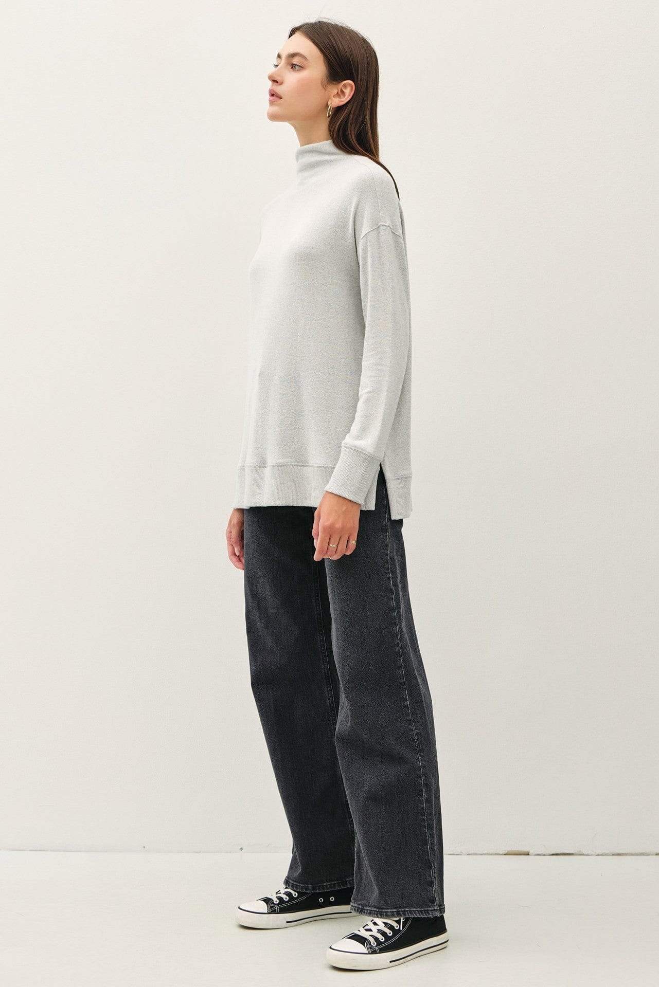 Be Cool Side Slit Mock Neck Long Sleeve Tunic Top - Trendsi - Flyclothing LLC