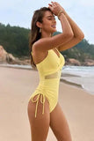 Drawstring Ruched V-Neck One-Piece Swimwear - Trendsi