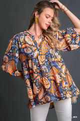 Umgee Mix Paisley Boho Tunic Blouse - Trendsi - Flyclothing LLC