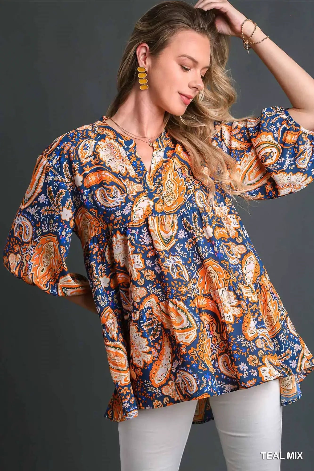 Umgee Mix Paisley Boho Tunic Blouse - Trendsi - Flyclothing LLC