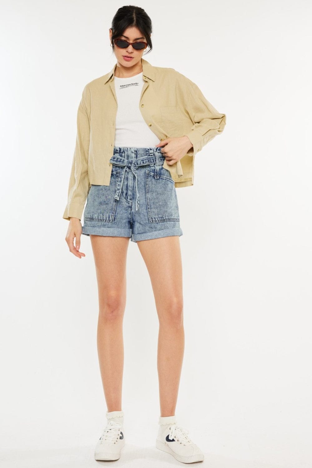 Kancan Ultra High Rise Paperbag Denim Shorts - Trendsi