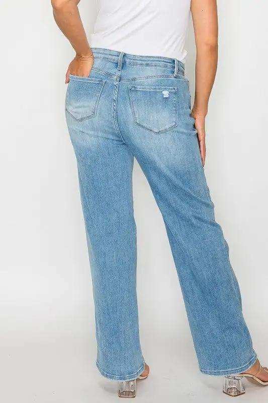bytos Full Size Distressed High Rise Straight Jeans - Trendsi - Flyclothing LLC