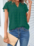 Swiss Dot Notched Cap Sleeve Blouse - Trendsi - Flyclothing LLC