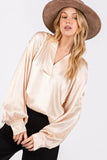 SAGE + FIG Notched Long Sleeve Blouse - Trendsi