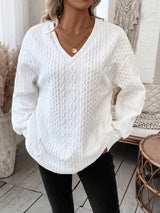 V-Neck Long Sleeve Sweatshirt - Trendsi - Flyclothing LLC