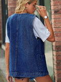 Full Size V-Neck Button Up Denim Vest - Trendsi - Flyclothing LLC