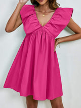 V-Neck Cap Sleeve Mini Dress - Trendsi - Flyclothing LLC