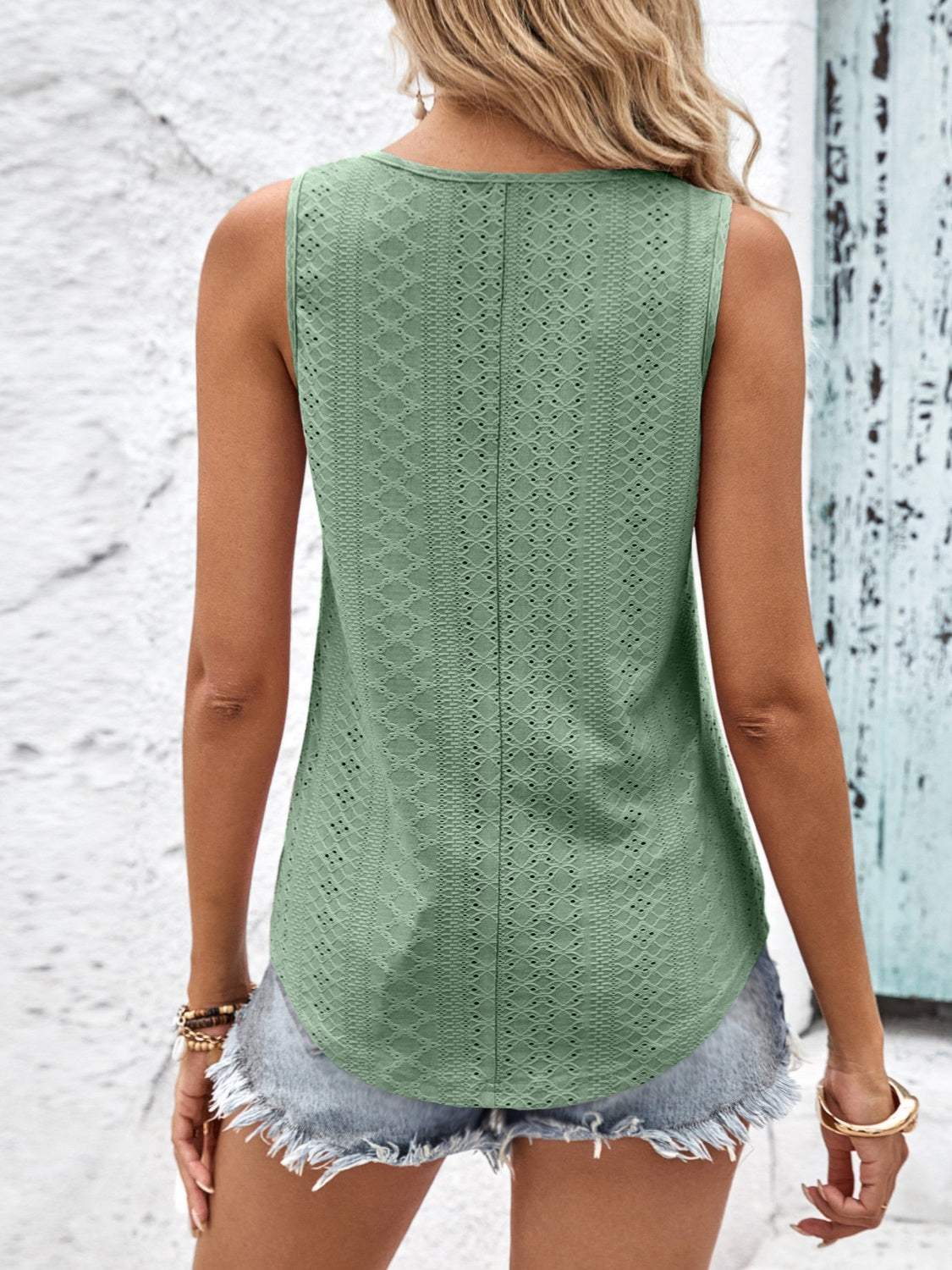 Eyelet Wide Strap Tank - Trendsi - Flyclothing LLC