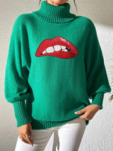 Lip Turtleneck Long Sleeve Sweater - Trendsi - Flyclothing LLC