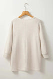 Waffle-Knit Slit Round Neck Long Sleeve Top - Trendsi - Flyclothing LLC