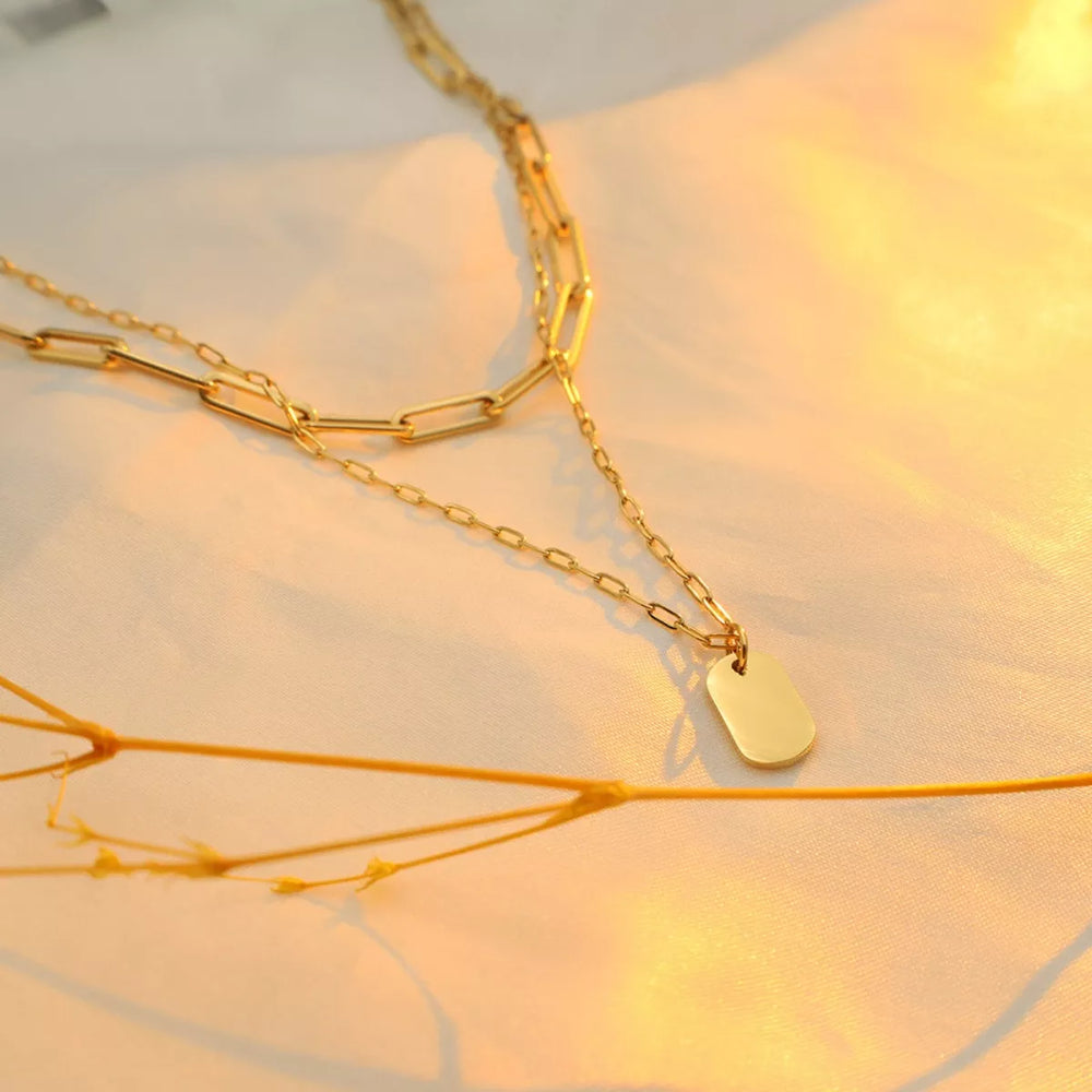 18K Gold-Plated Double Layered Necklace - Trendsi - Flyclothing LLC