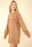VERY J Mineral Washed Oversized Sweatshirt Mini Dress - Trendsi