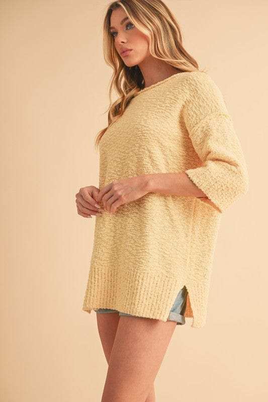 Aemi + Co Side Slit Ribbed Hem Round Neck Sweater - Trendsi - Flyclothing LLC