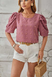 Swiss Dot Round Neck Short Sleeve Blouse - Trendsi - Flyclothing LLC