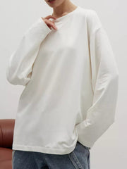 Round Neck Dropped Shoulder Long Sleeve T-Shirt - Trendsi