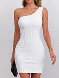 Textured Single Shoulder Mini Dress - Trendsi