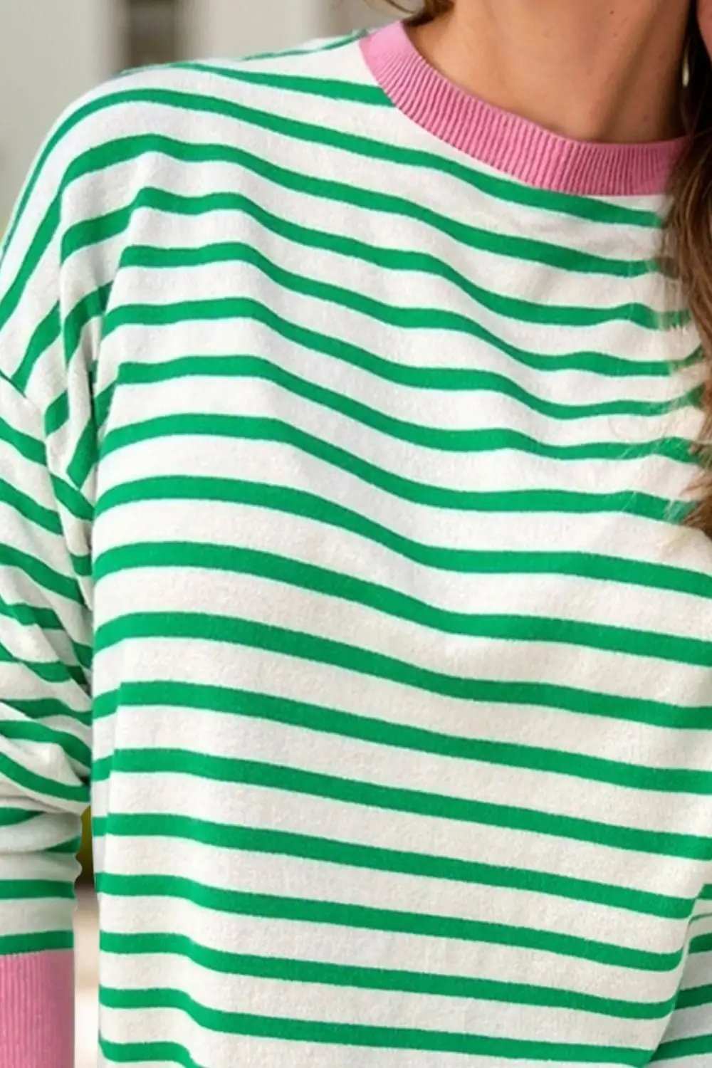 Striped Round Neck Long Sleeve Sweatshirt - Trendsi - Flyclothing LLC
