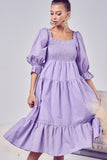 BiBi Swiss Dot Flounce Sleeve Smocked Tiered Midi Dress - Trendsi