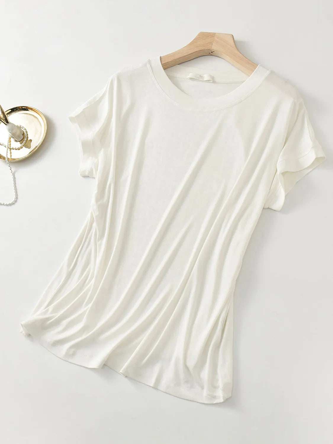 Round Neck Short Sleeve T-Shirt - Trendsi - Flyclothing LLC