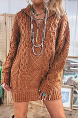 Zip-Up Cable Knit Drop Shoulder Sweater Dress - Trendsi - Flyclothing LLC