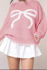 Bow Graphic Round Neck Long Sleeve Sweater - Trendsi - Flyclothing LLC