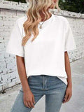 Lovelet Exposed Seam Round Neck Half Sleeve T-Shirt - Trendsi - Flyclothing LLC