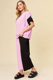 Double Take Full Size Texture Contrast T-Shirt and Wide Leg Pants Set - Trendsi - Flyclothing LLC