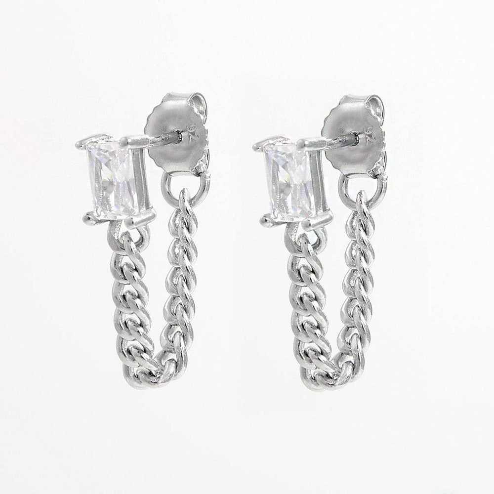 925 Sterling Silver Zircon Chain Earrings - Trendsi - Flyclothing LLC