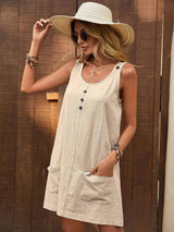 Decor Button Mini Tank Dress with Pockets - Trendsi - Flyclothing LLC